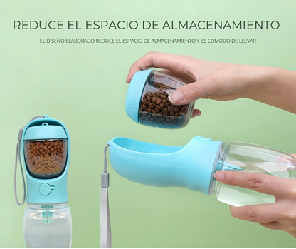 Botella Portátil para Mascotas con Compartimentos de Agua y Comida – Ideal para Viajes y Paseos 🦮🦴