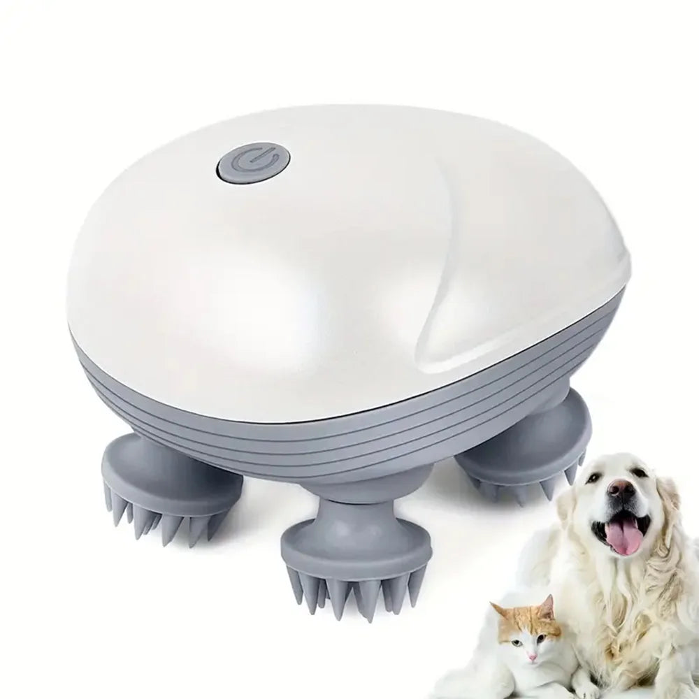 Masajeador Eléctrico para Mascotas con 4 Cabezas de Silicona – Portátil, Recargable y de Larga Duración